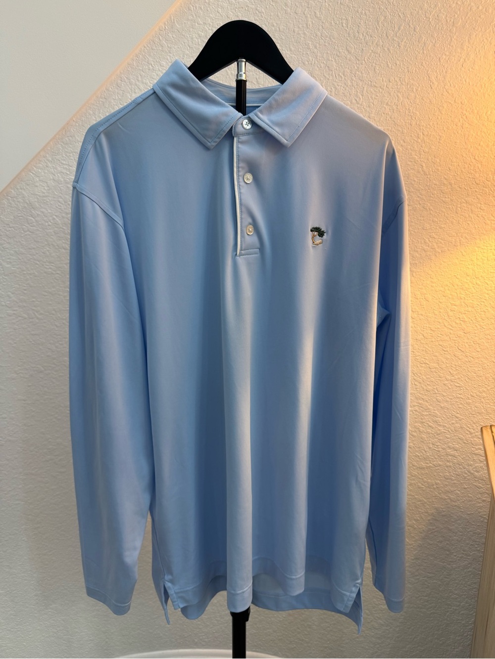 FootJoy Sky Blue Long-Sleeve Polo with Small Embroidered Crest